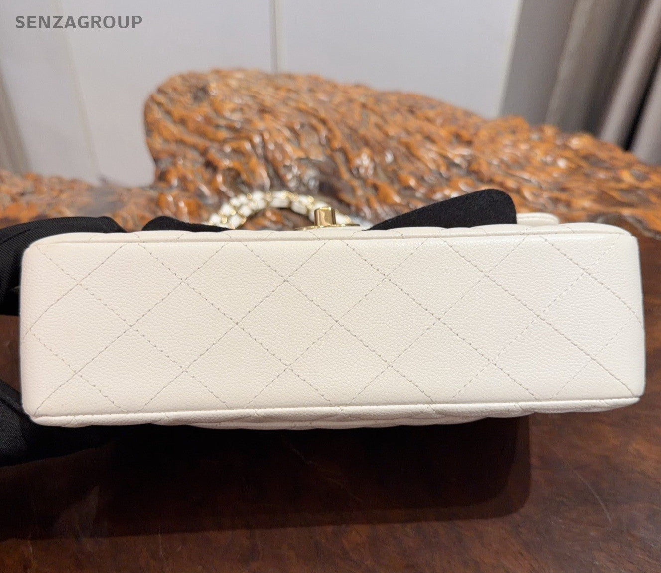 Chanel Classic Flap PM Calfskin Chain Shoulder Bag Crossbody White Gold Women