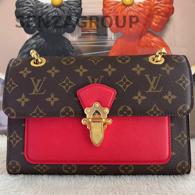 Louis Vuitton Monogram Brown Red Gold Chain Crossbody Bag Women Classic