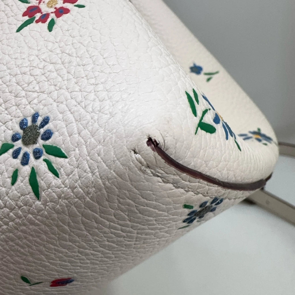 Coach Women's Small Printed Leather Bucket Crossbody Shoulder Bag Chalk White