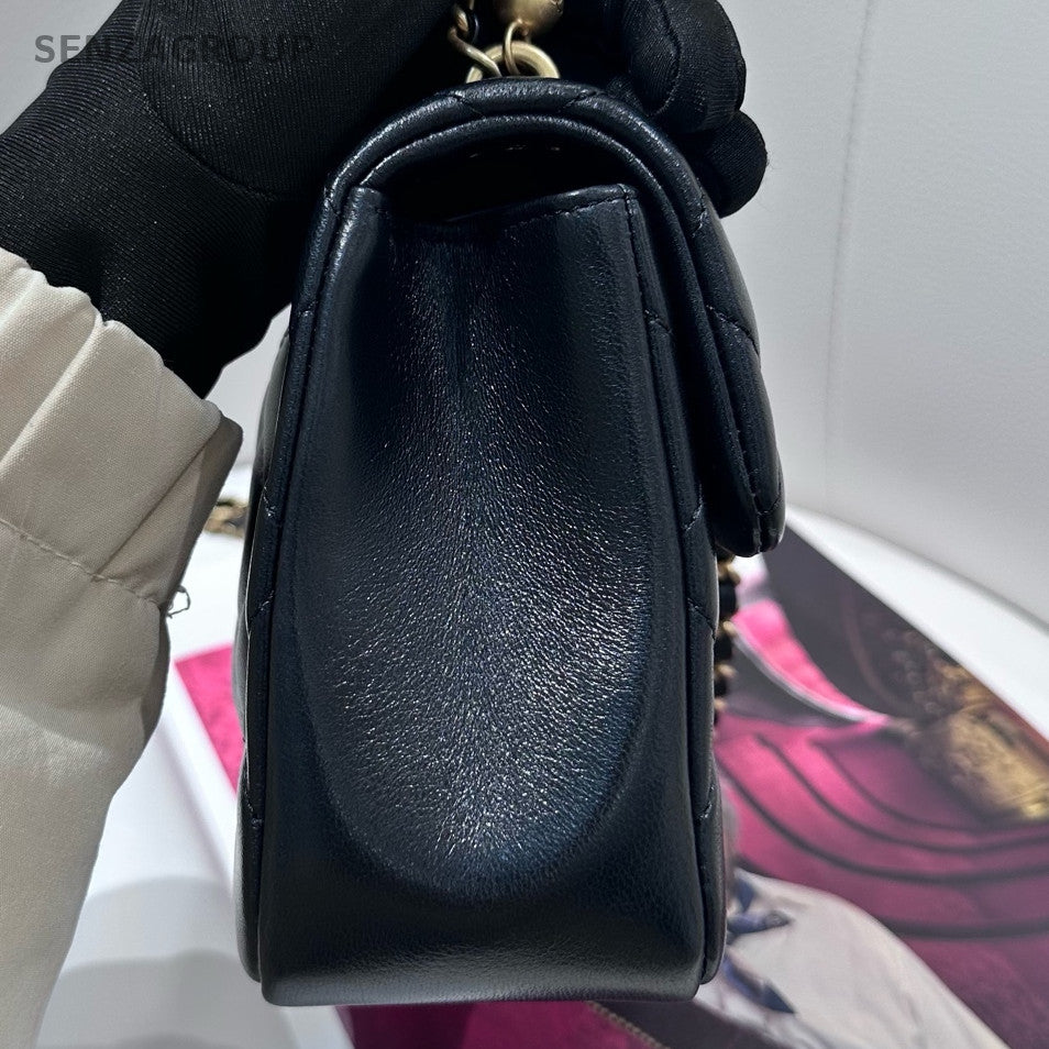 Chanel 25B Black Gold Lambskin CF Mini Flap Bag Chain Shoulder Bag Women