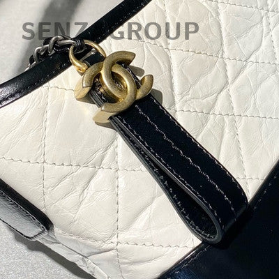 Chanel Small Black & White Gabrielle Hobo Bag Quilted Chain Shoulder Crossbody