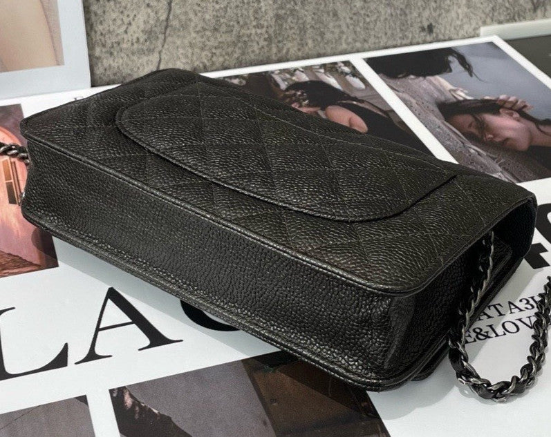 Chanel WOC Chain Crossbody Shoulder Bag Gray Silver Women Diamond Classic