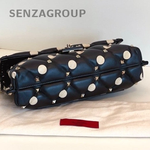 Valentino Polka dots Vintage Chain Shoulder Bag Crossbody Black White Women