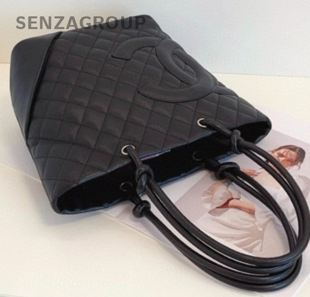 Chanel SoBlack PM Tote Quilted Top Handle Shoulder Bag Black Women