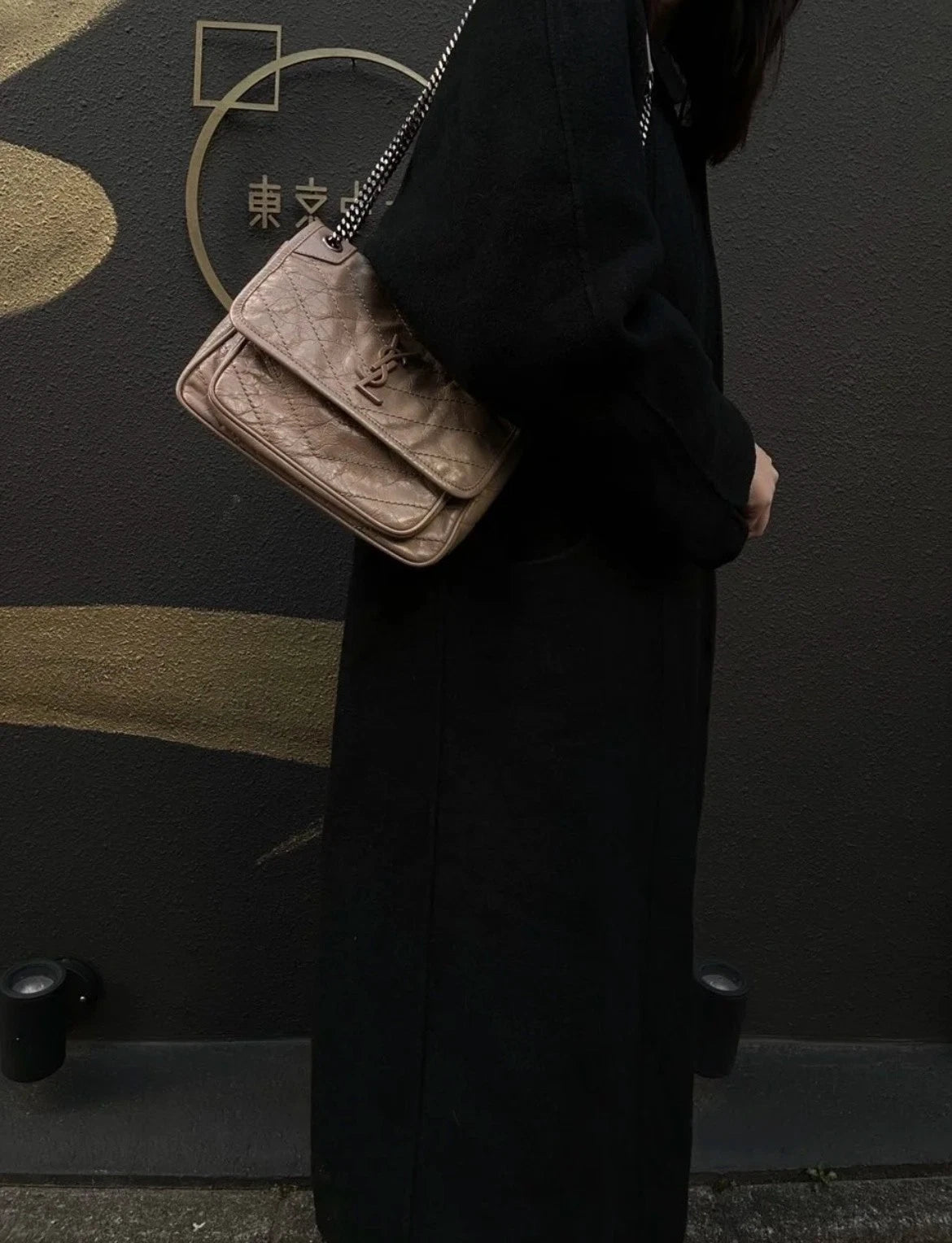 Saint Laurent Niki Baby Small Beige Leather Shoulder Bag For Women