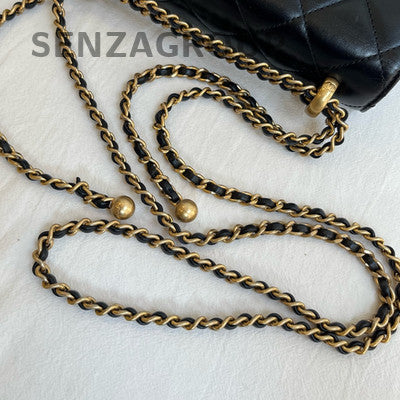 Chanel Black Gold CF Mini Flap Bag Quilted Chain Crossbody Women's Fashion