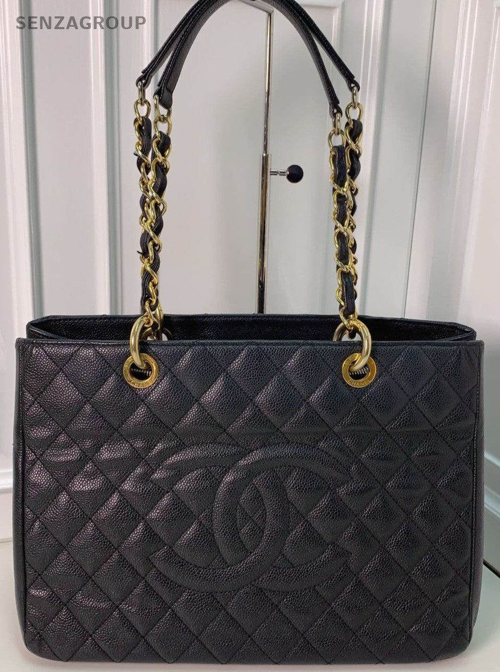 Chanel GST Chain Shoulder Bag Black Gold Used Women Classic Designer