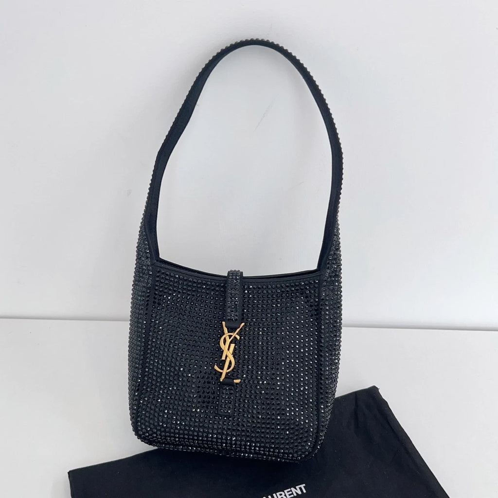 Excellent Saint Laurent Le57 Hobo Mini Bag Black Crystals Gold Hardware