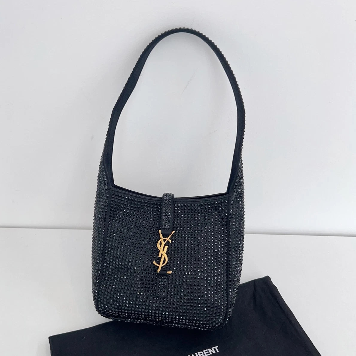 Excellent Saint Laurent Le57 Hobo Mini Bag Black Crystals Gold Hardware