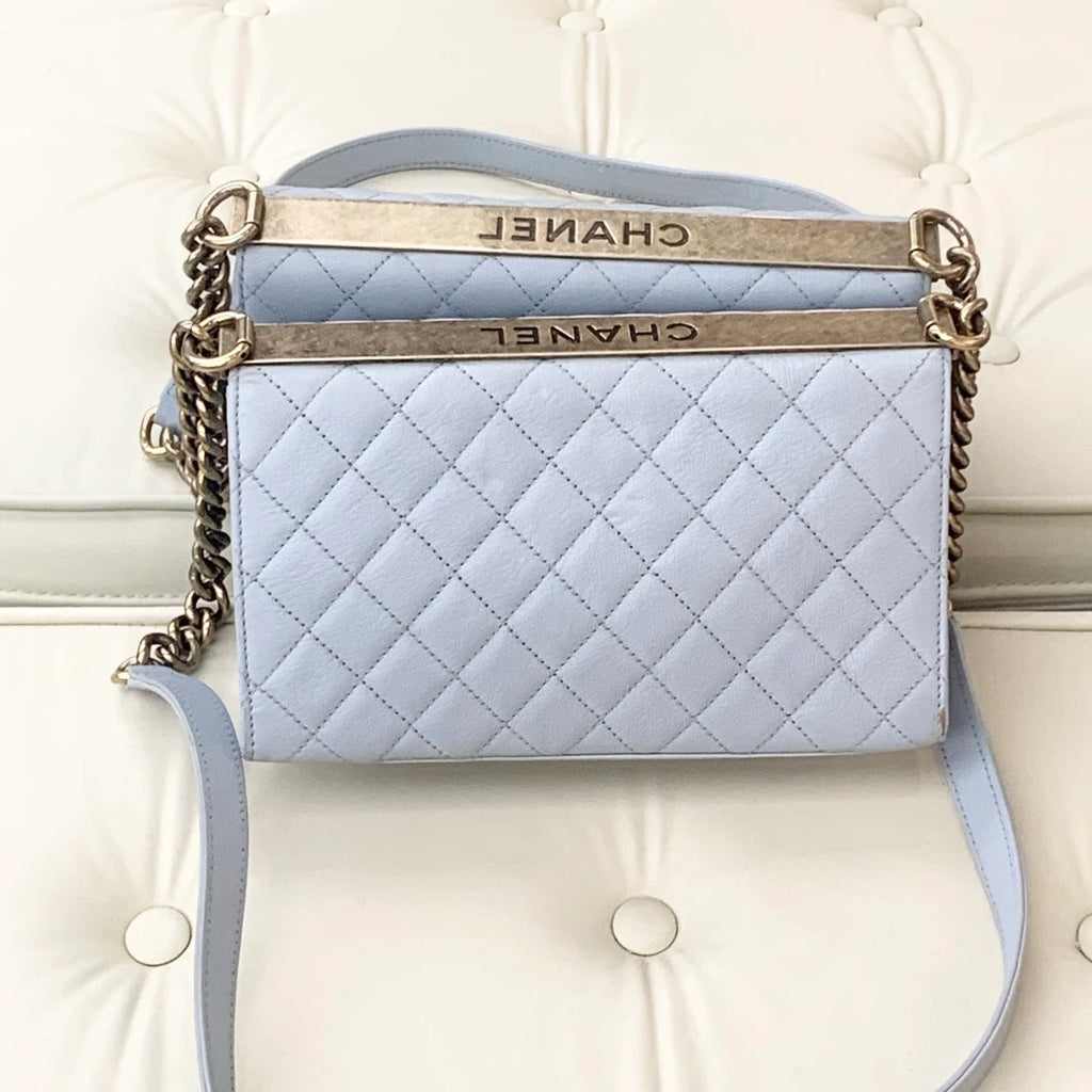 Chanel Trendy CC Calfskin Chain Shoulder Bag Crossbody Blue Gold Women Classic S