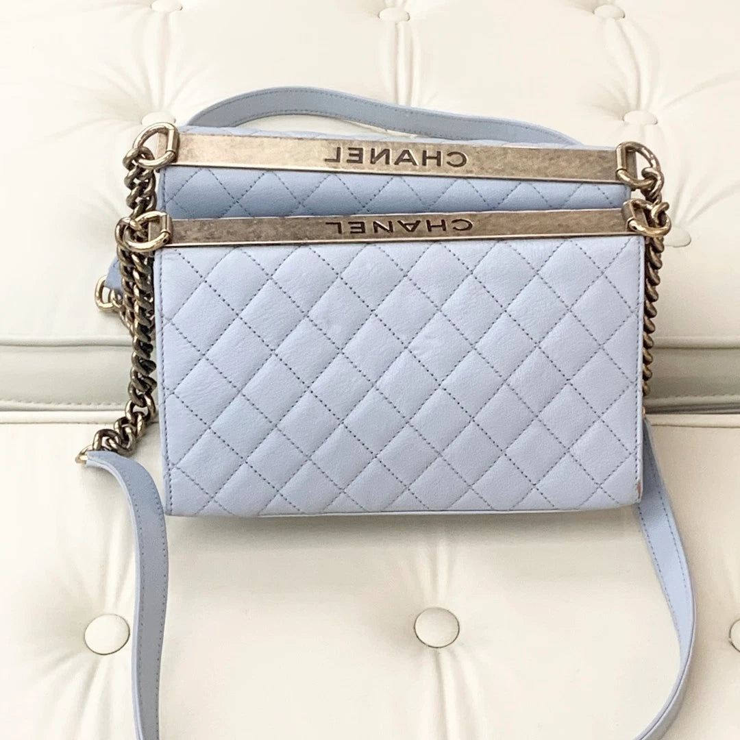 Chanel Trendy CC Calfskin Chain Shoulder Bag Crossbody Blue Gold Women Classic S