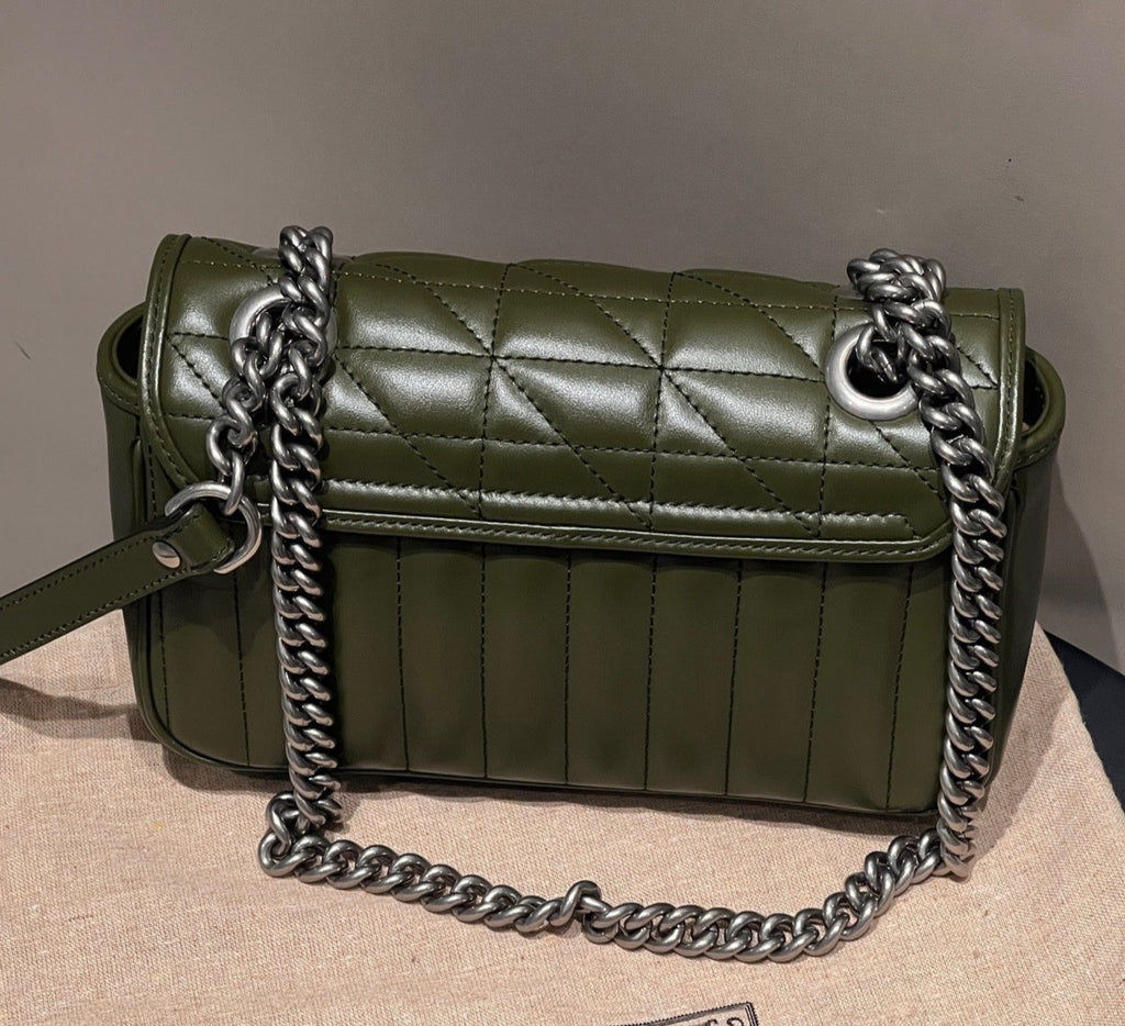 Gucci Marmont22 Chain Calfskin Shoulder Bag Crossbody Green Silver Women Classic