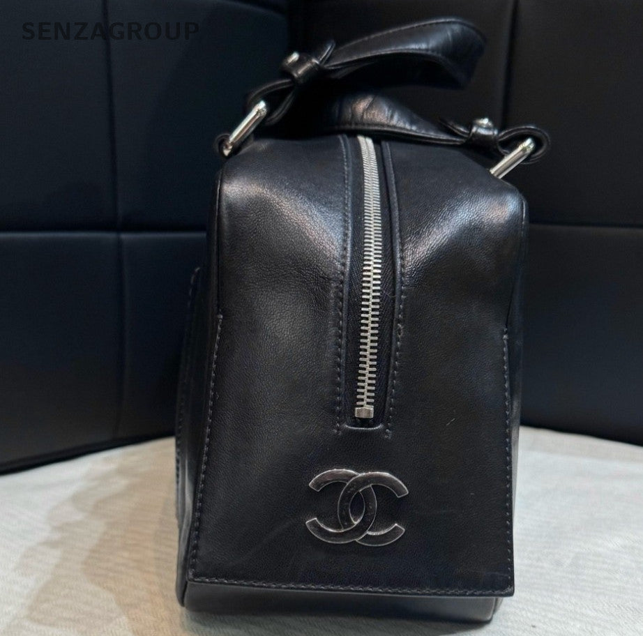 Chanel Bolide Lambskin Top Handle Bag Black Silver Used Women Classic