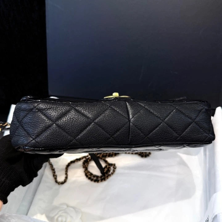 Chanel Classic Flap Mini Patent Goatskin Chain Shoulder Crossbody Bag Women D