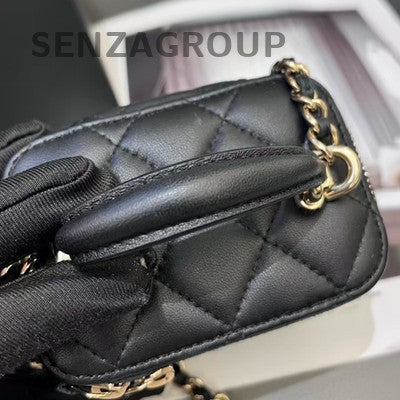 Chanel Black Gold Lambskin Mini Chain Shoulder Crossbody Bag Classic