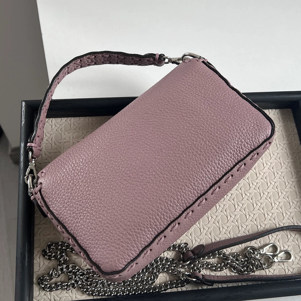 Fendi Baguette Calfskin Purple Top Handle Bag Crossbody Silver Hardware