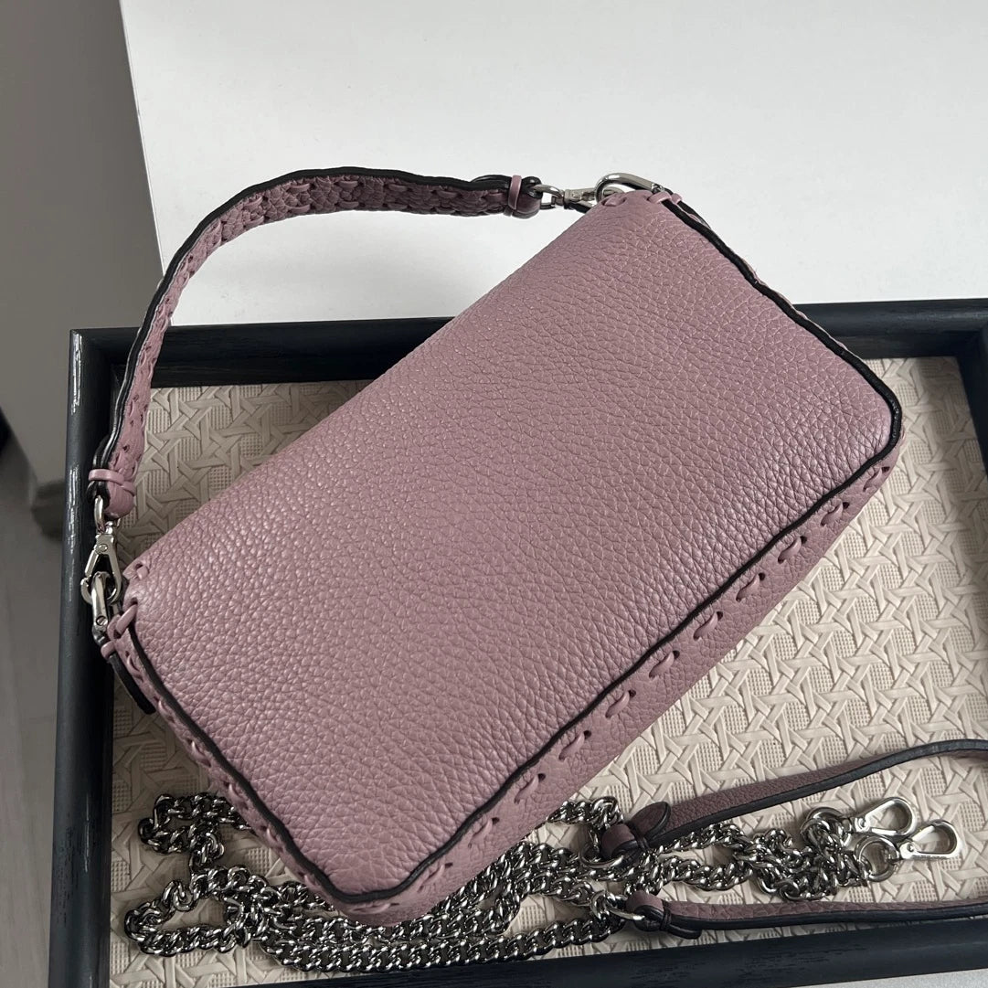 Fendi Baguette Calfskin Purple Top Handle Bag Crossbody Silver Hardware