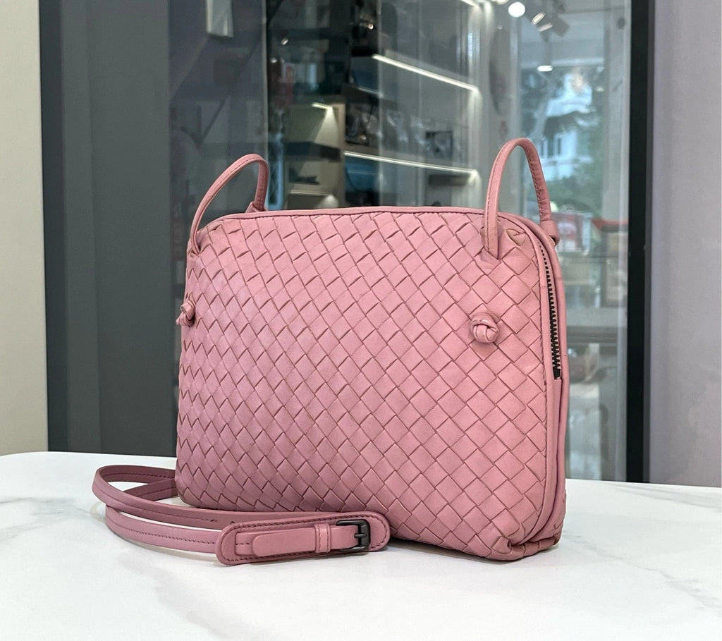 Bottega Veneta Pink Woven Crossbody Pillow Bag For Women