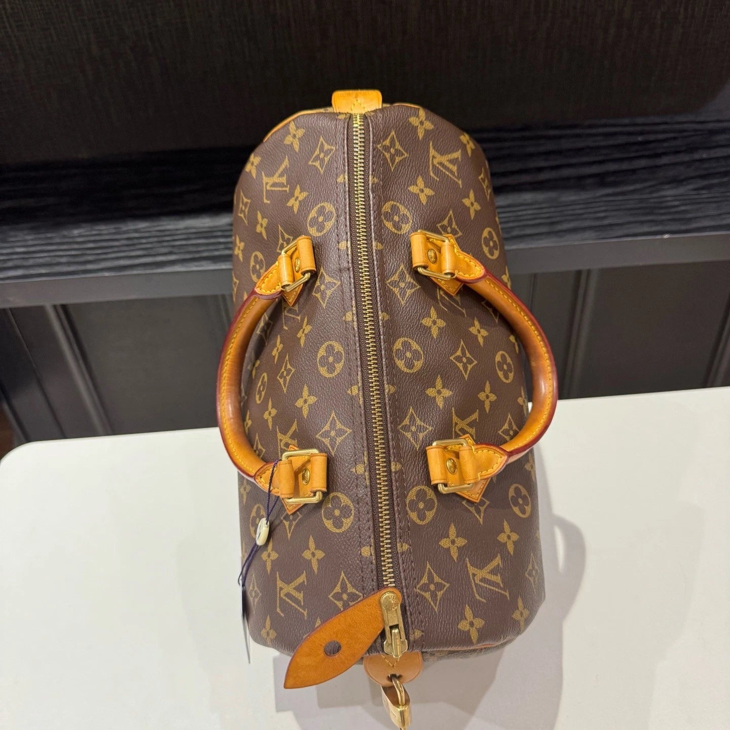 Louis Vuitton Speedy30 Monogram Canvas Top Handle Bag Brown Gold Women Classic