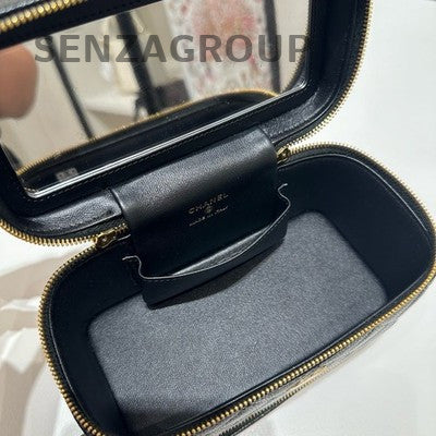 Chanel Quilted Calfskin Cosmetic Chain Crossbody Bag Black Gold