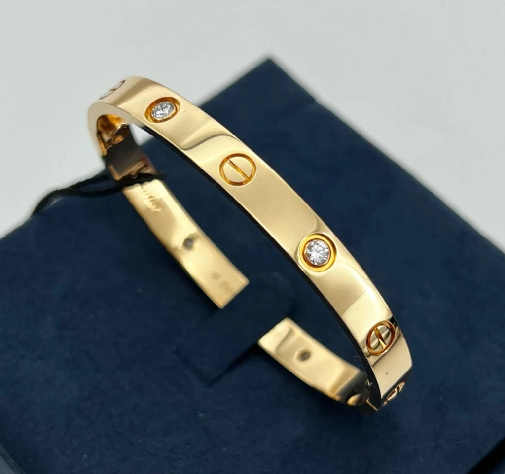Cartier Love Classic Bangle Bracelet 4 Diamonds 18K Rose Gold Size16
