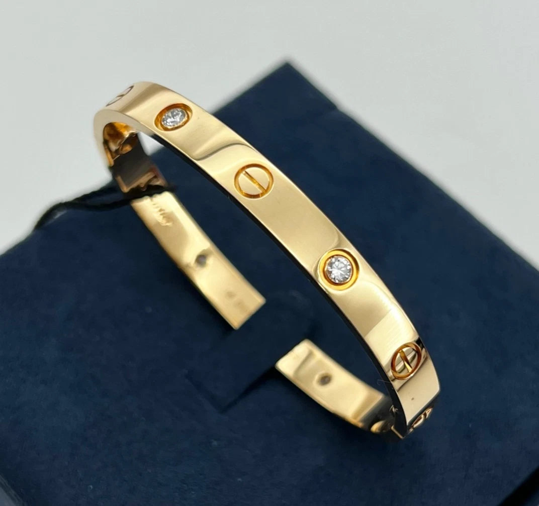 Cartier Love Classic Bangle Bracelet 4 Diamonds 18K Rose Gold Size16