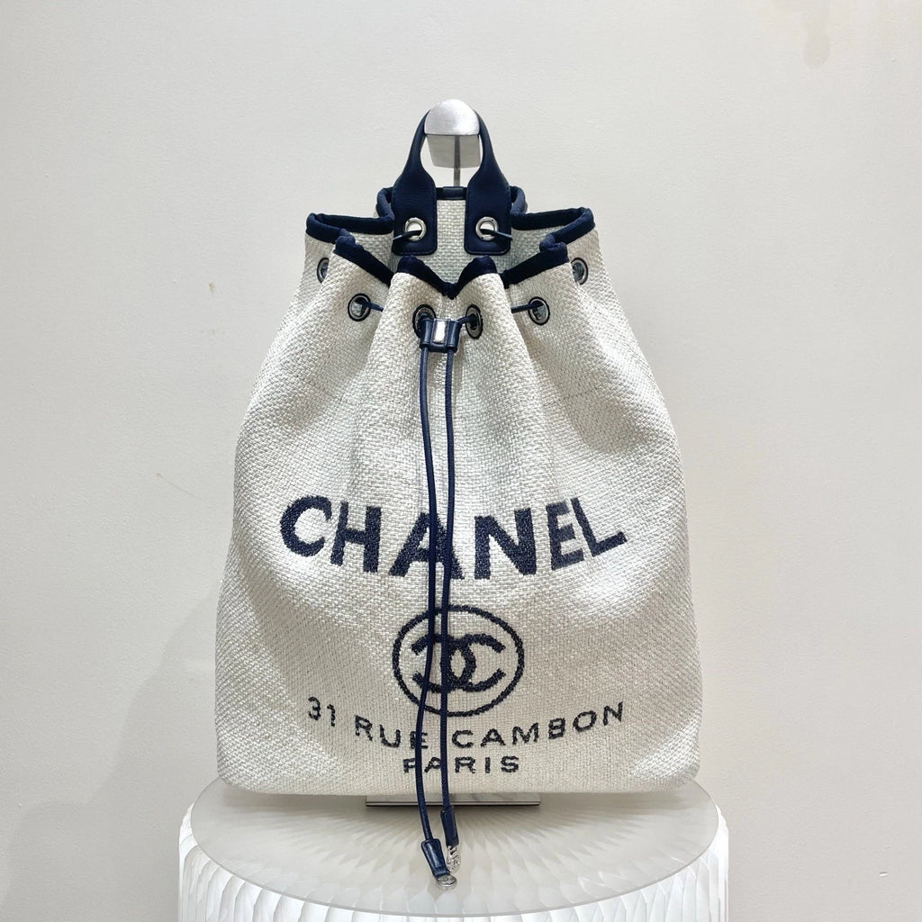 Chanel Beach Bag GM Backpack White Silver Used Women Classic