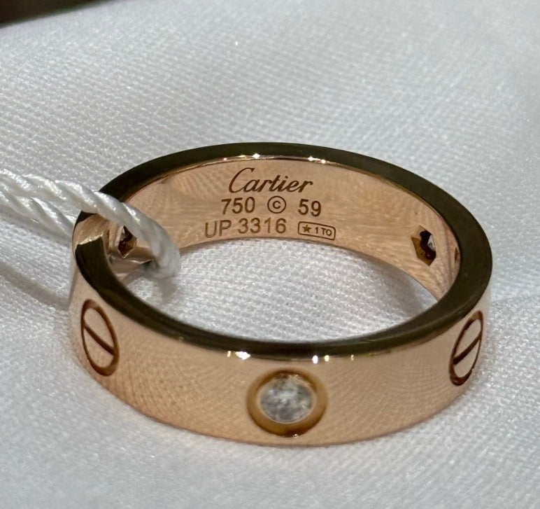 Cartier Love 18k Rose Pink Gold 3 Diamonds Wide Band Ring EU59/US8.75