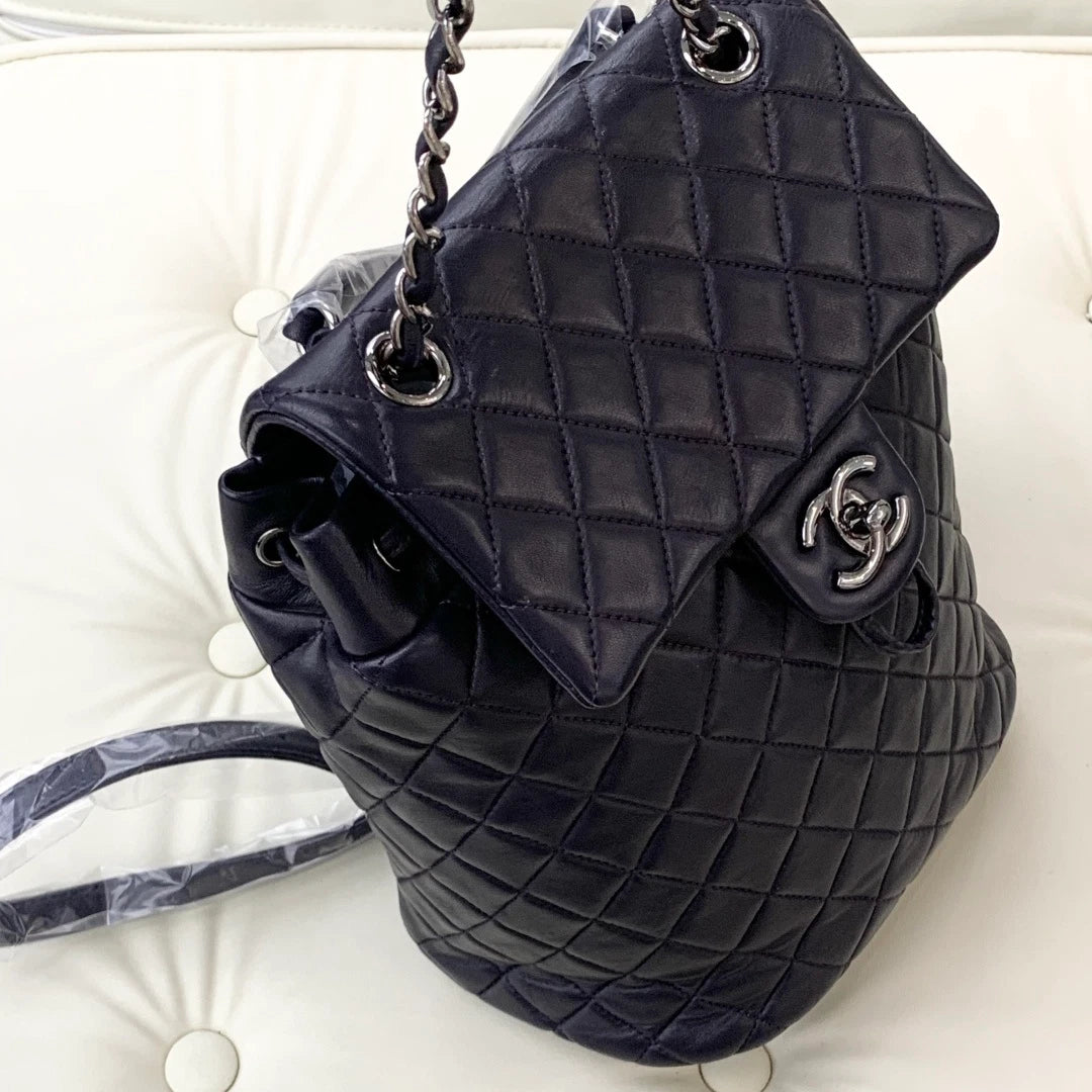 Chanel Backpack PM Lambskin Blue Silver Turn Lock Women Fashion S