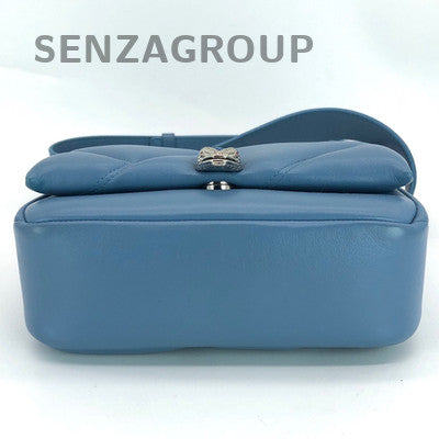 Bvlgari Serpenti Blue Leather Shoulder Bag Silver Clasp Classic Women