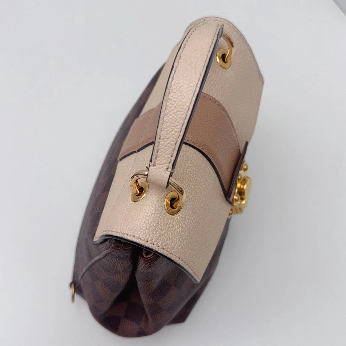Louis Vuitton Clapton Damier Ebene Backpack Beige Brown Gold Women Classic
