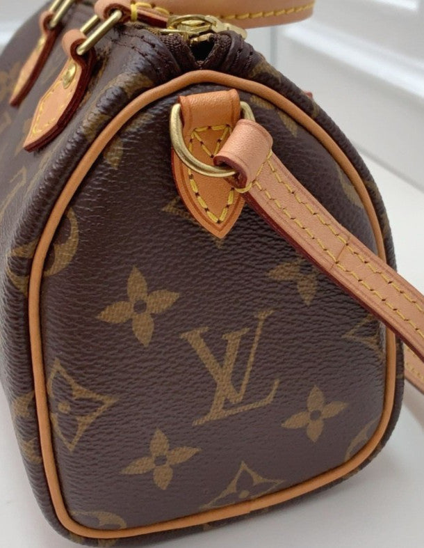 Louis Vuitton Speedy Nano Monogram Top Handle Bag Crossbody Brown Women Classic