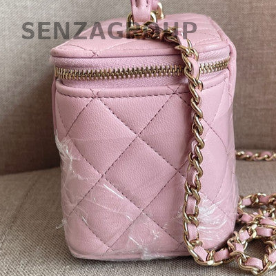 Chanel 24A Vanity Case Chain Shoulder Bag Pink Gold CC Logo