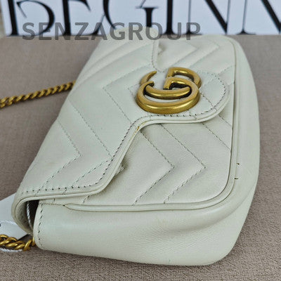 Gucci Marmont Mini Chain Shoulder Bag in White Gold - Fashion Women