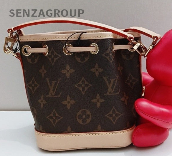 Louis Vuitton Nano Noe Monogram Bucket Top Handle Bag Crossbody Brown Gold Women