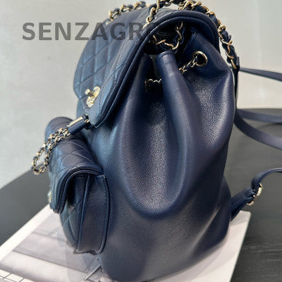 Chanel 25A Navy Blue Calfskin Large Duma Backpack Gold Hardware