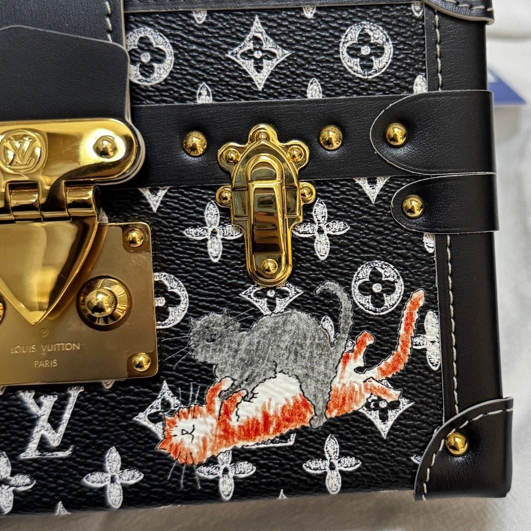 Excellent Louis Vuitton Petite Malle Monogram Black Shoulder Bag Crossbody GHW