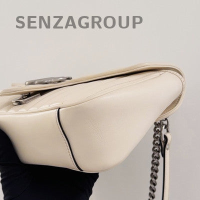Gucci Marmont White Silver GG Chain Shoulder Bag Medium Classic Women