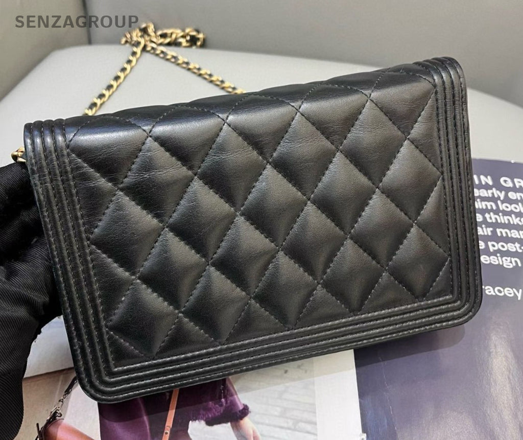 Chanel Leboy WOC Calfskin Chain Crossbody Shoulder Bag Black Gold Women Classic