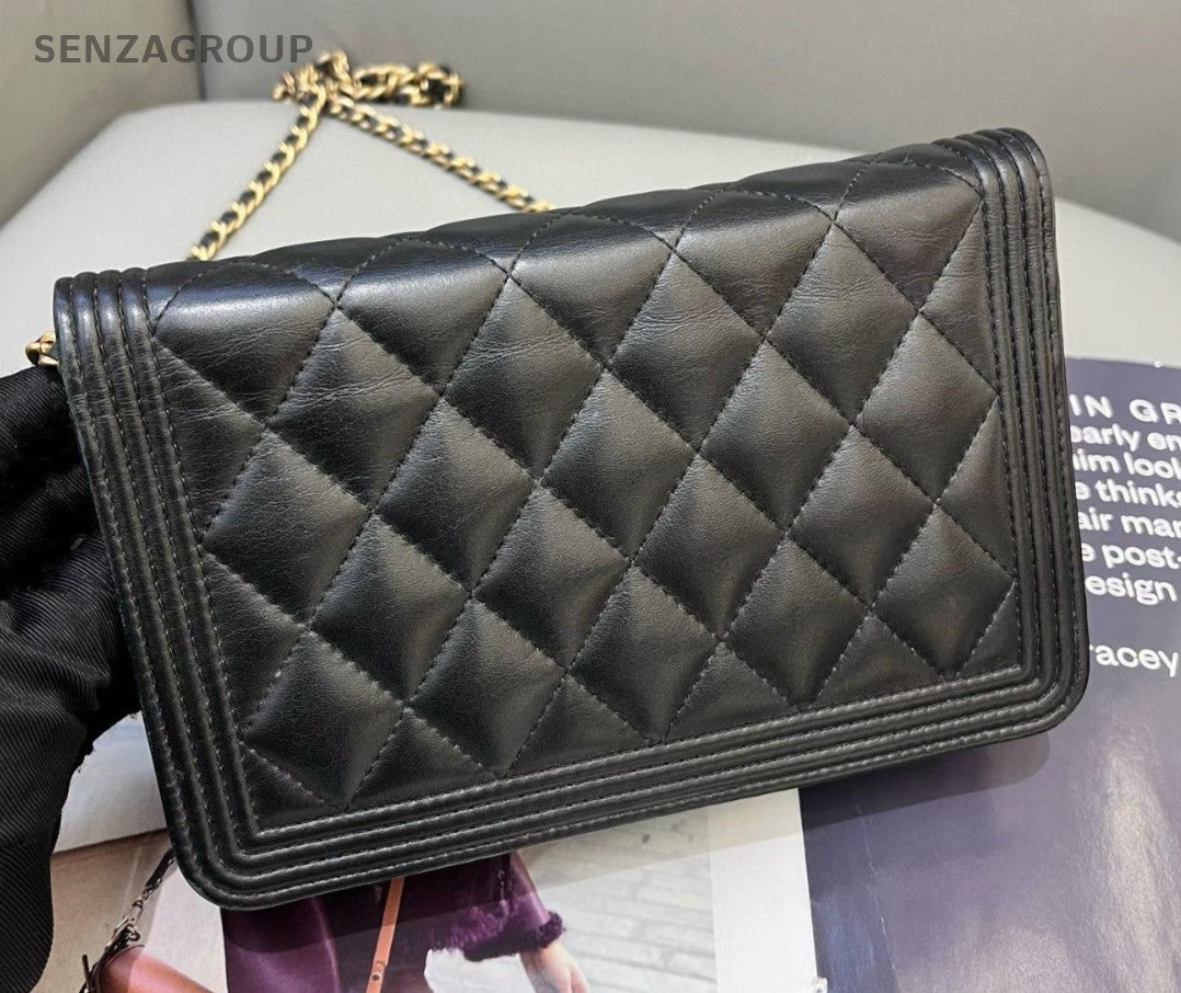 Chanel Leboy WOC Calfskin Chain Crossbody Shoulder Bag Black Gold Women Classic