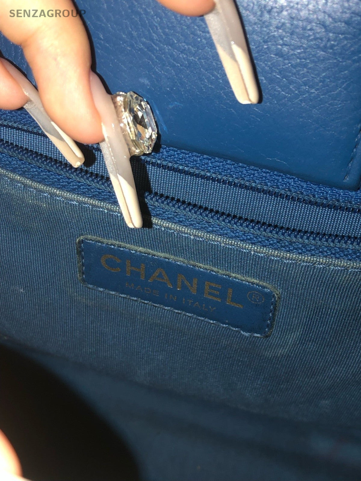 CHANEL Vintage Top Handle Diamond Pattern Handbag Blue Gold Women