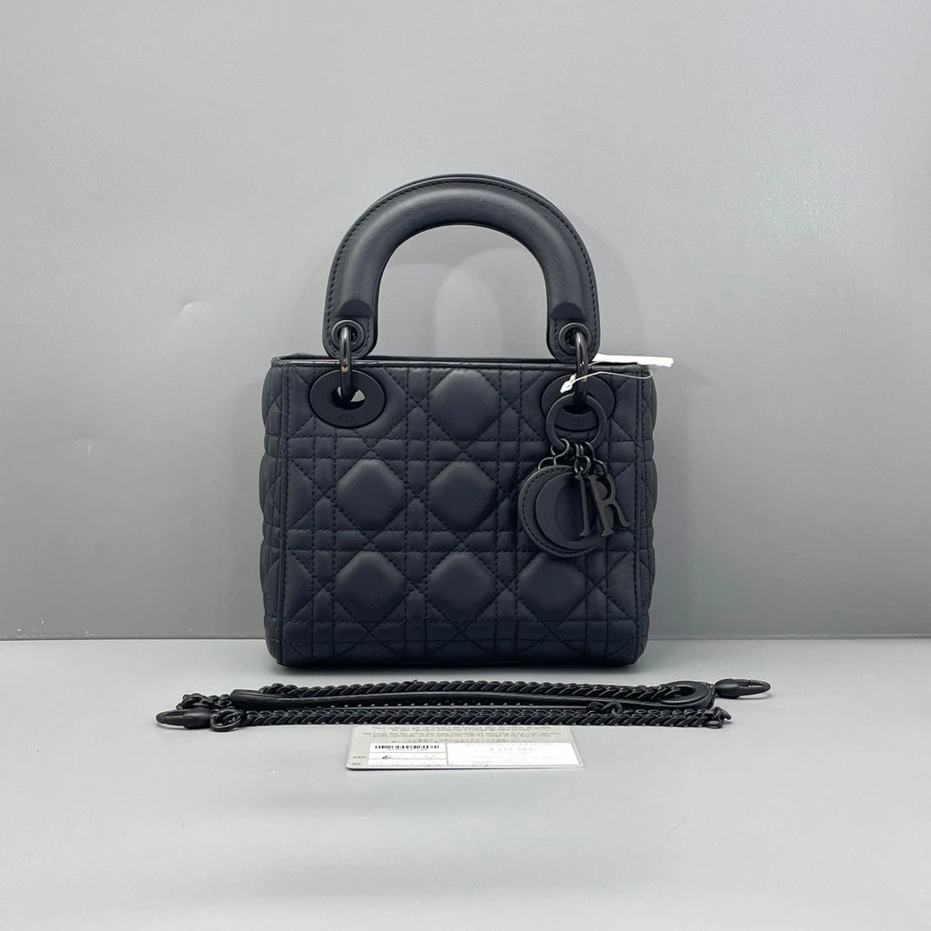 Dior Lady Dior Leather Black Top Handle Excellent