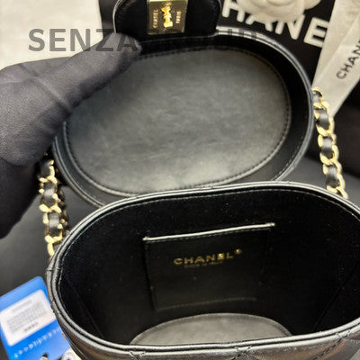 Chanel Black Gold Buckle Round Bucket Bag Chain Crossbody Classic Women