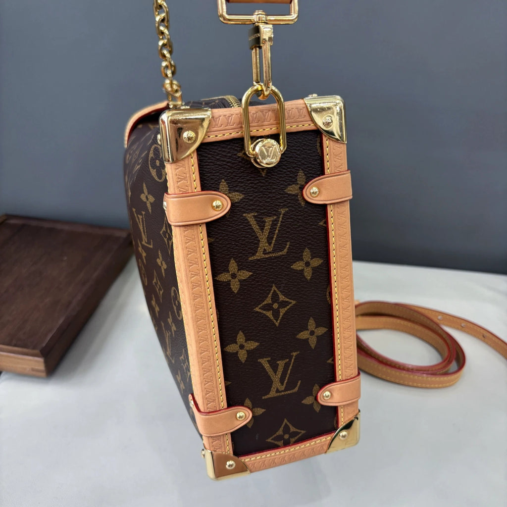 Chip Version Louis Vuitton Side Trunk GM Monogram Canvas Handbag Crossbody Gold