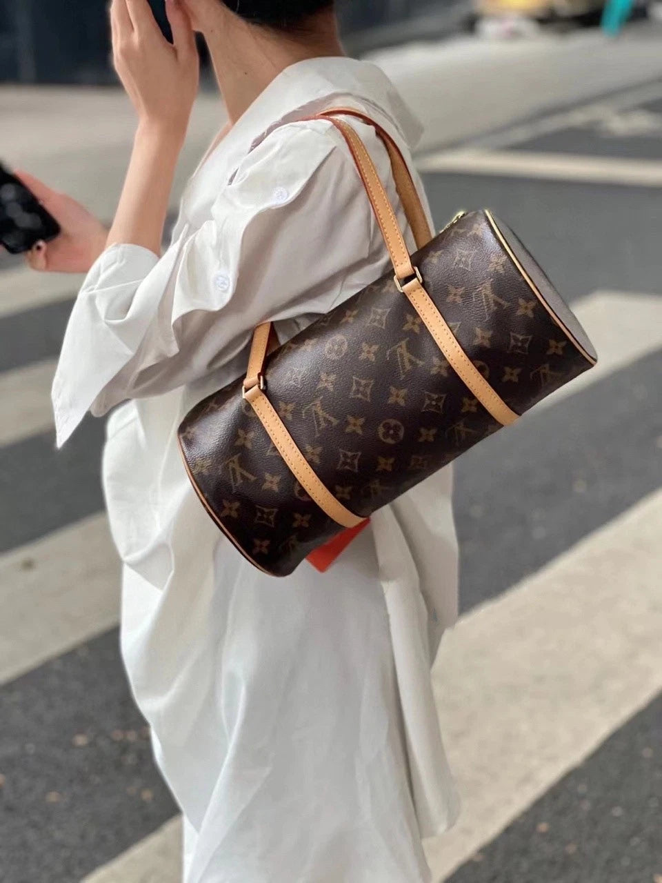 Louis Vuitton Vintage Canvas Papillon Shoulder Bag For Women