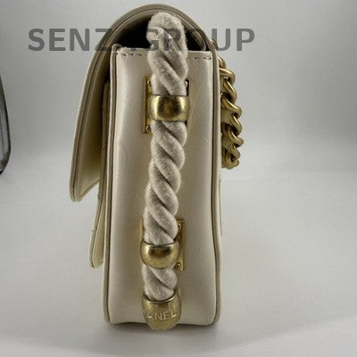 Chanel Quilted Calfskin Chain Shoulder Crossbody Bag Women's White Gold