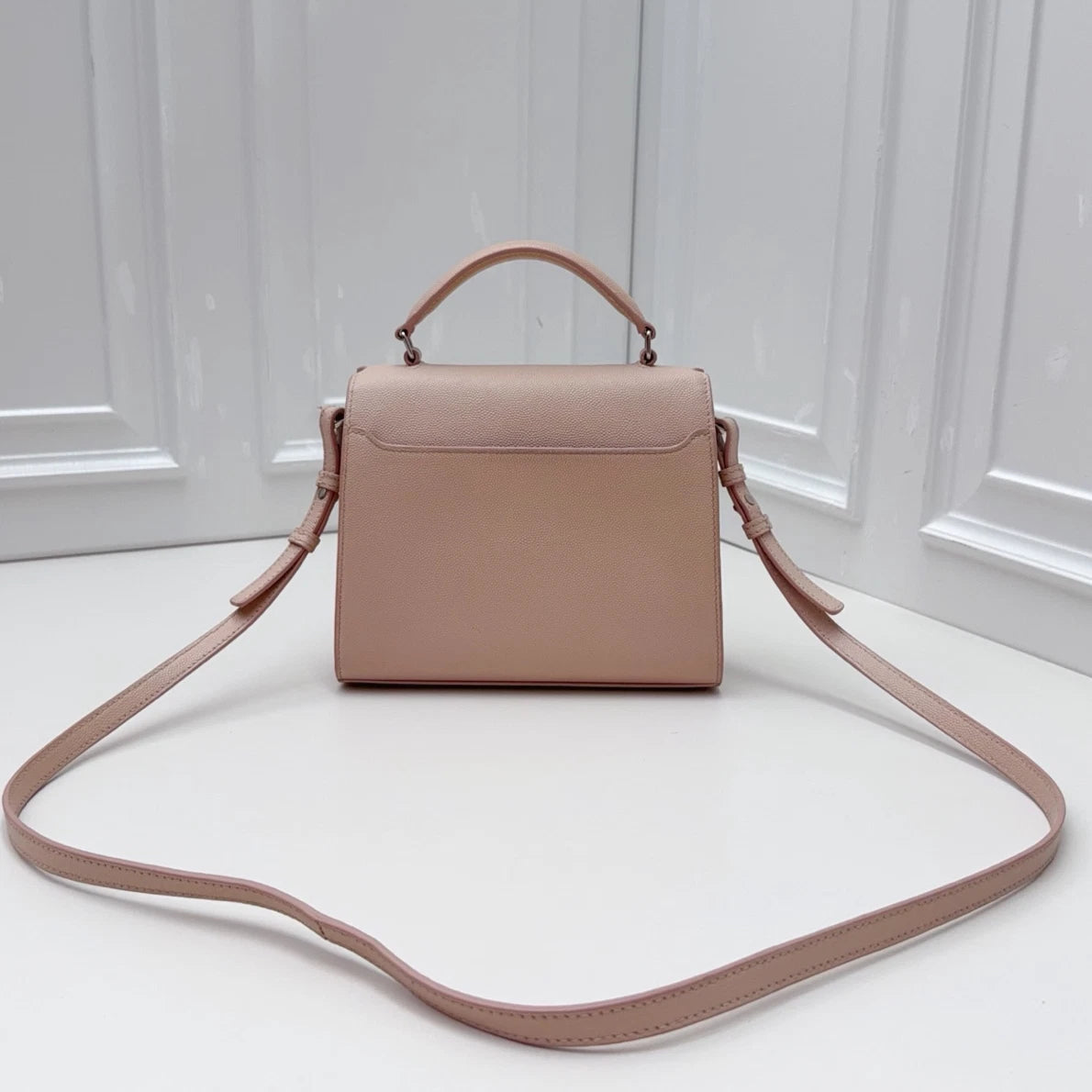 Saint Laurent Cassandra Calfskin Top Handle Crossbody Bag Pink Women Classic