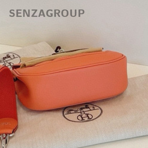 Hermes Berline Mini 2Way Shoulder Bag Crossbody Orange Silver Women Classic