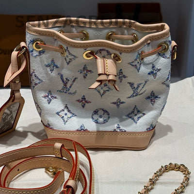 Louis Vuitton White Denim Nano Noe Bucket Bag Women's Crossbody