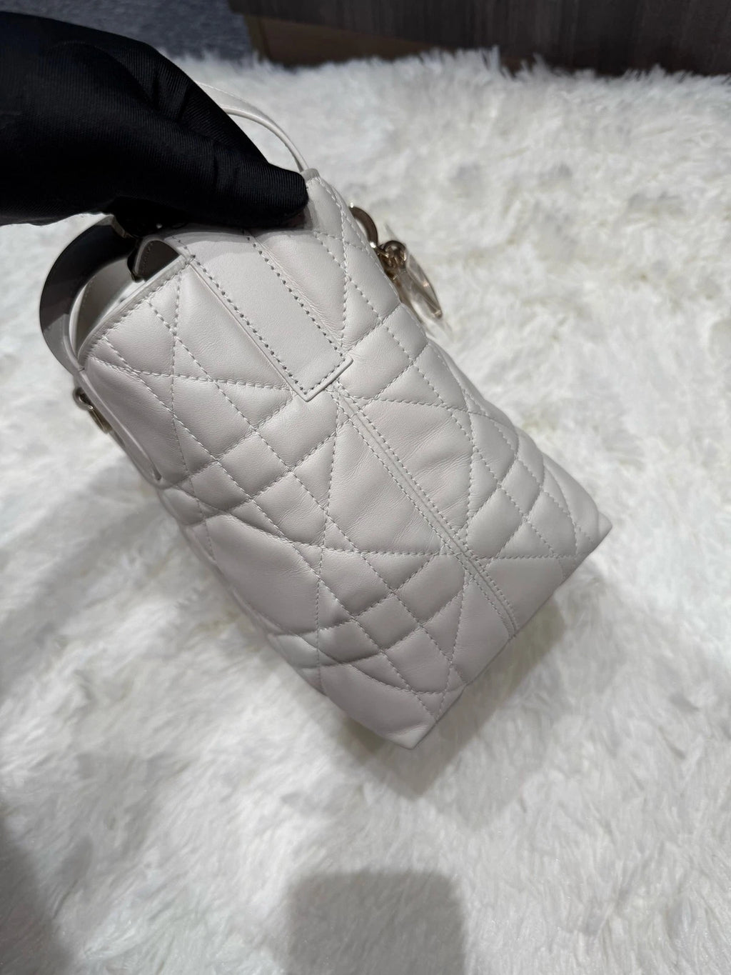 New Dior Toujours Small White Gold Leather Shoulder Bag For Women